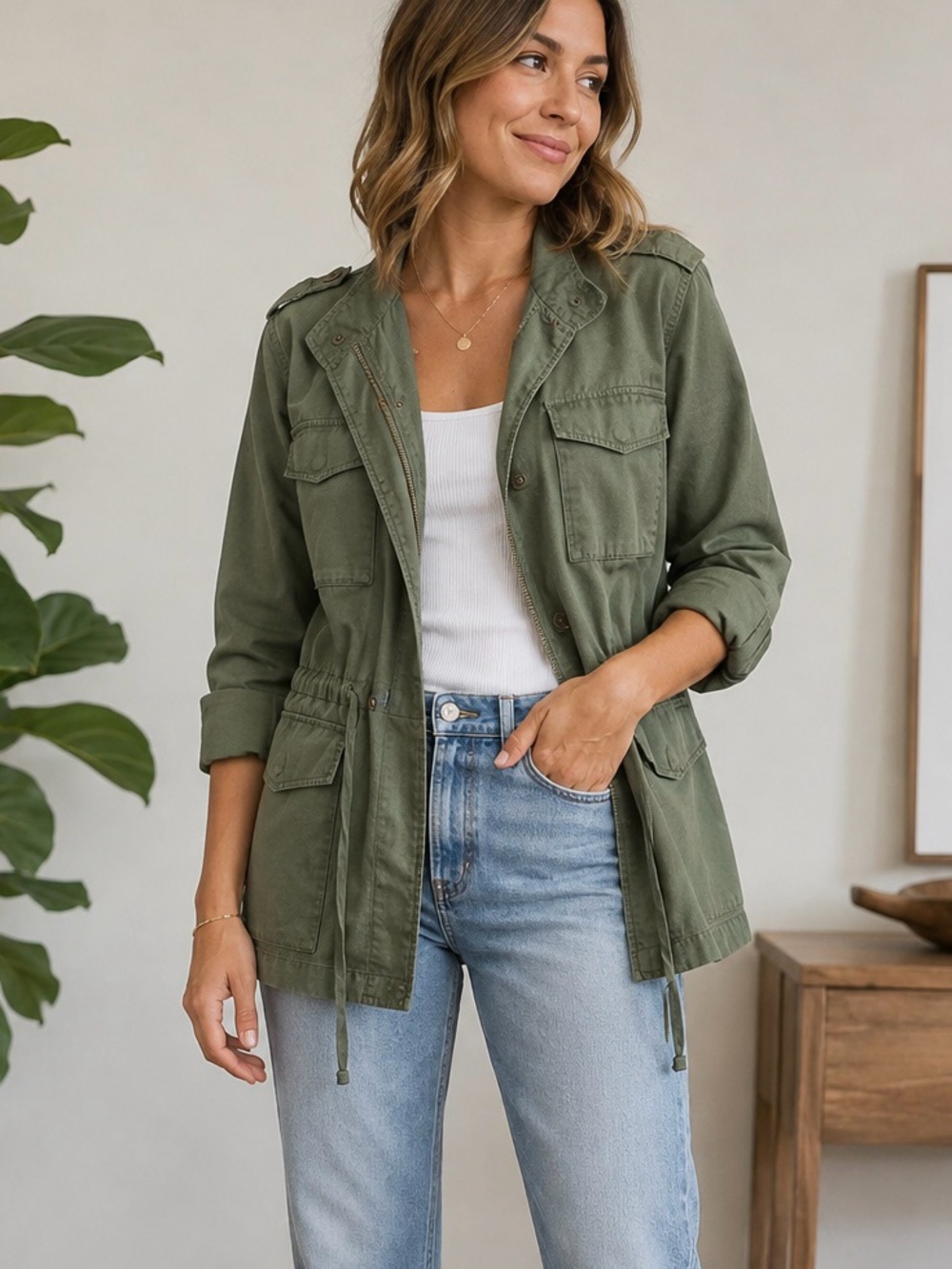 Black Rainn Casual Lightweight Army Military Cargo Women's Olive Utility Jacket